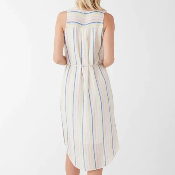 Splendid Linen Blend Button Front Midi Dress in Picnic Stripe - Picture 3 of 16